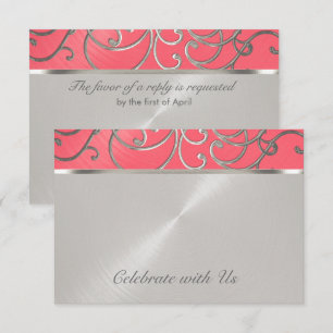 Wirbel Quinceanera Pink und Silver Filigree Einladung