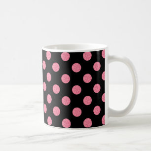 Wirbel rosa Polka-Punkte auf schwarzem Hintergrund Kaffeetasse