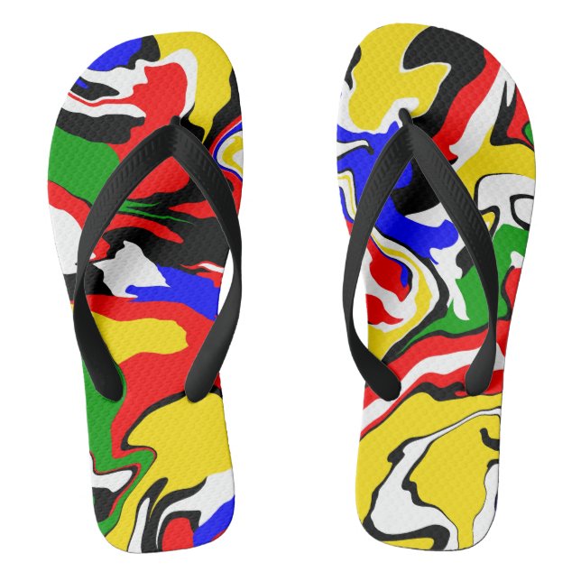 Wirbel rot, gelb, schwarz, blau und grün flip flops (Fußbett)