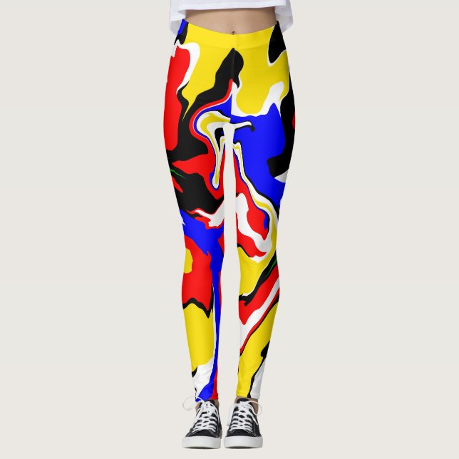 Wirbel rot, gelb, schwarz, blau und grün leggings (Vorderseite)