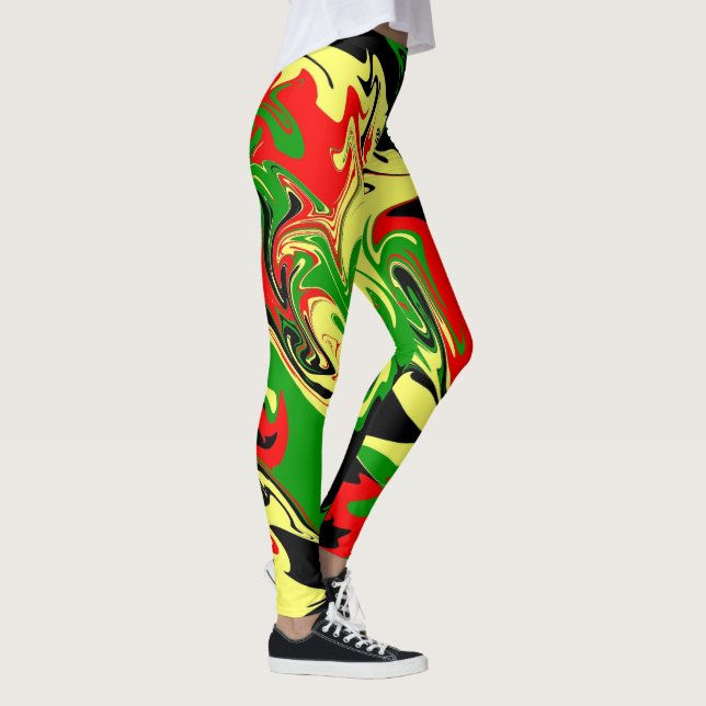 Wirbel rot, gelb, schwarz und grün leggings (Rechts)