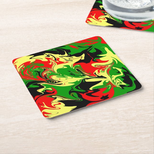 Wirbel rot, gelb, schwarz und grün rechteckiger pappuntersetzer (angewinkelt)