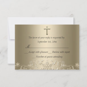 Wirbel-Schneeflocke & Kreuz Gold Taufe RSVP Karte