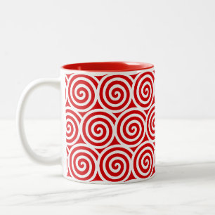 Wirbel Spiral Kreise auf Rot und Weiß Zweifarbige Tasse