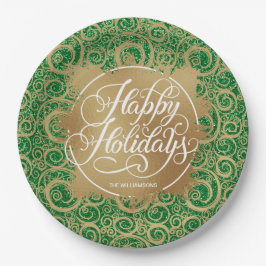 Wirbel und Gold Imitate Foliday Weihnachten Grün Pappteller