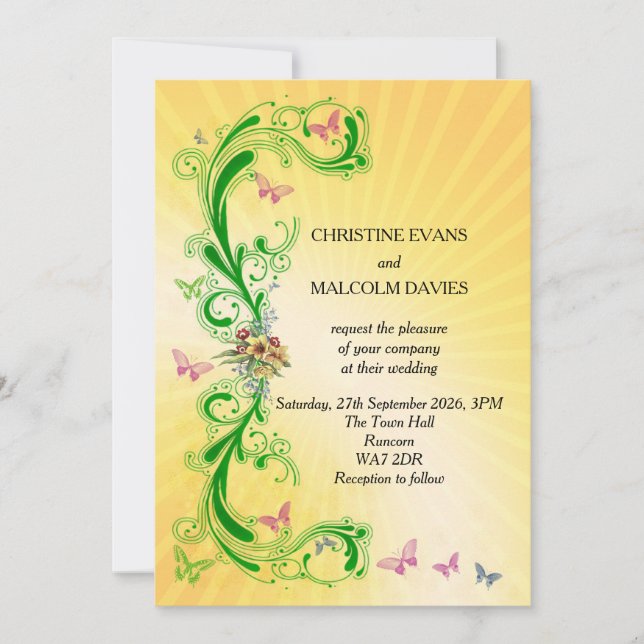 Wirbel und Schmetterlinge Einladung (Vorderseite)