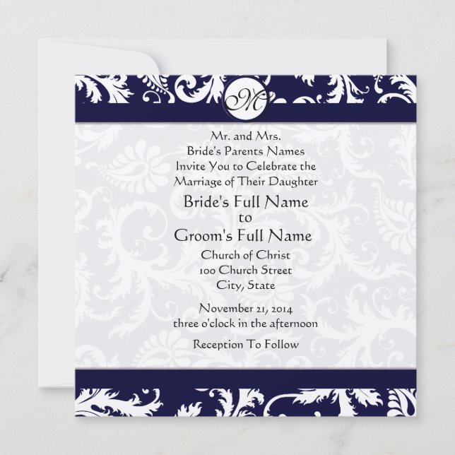 Wirbel von Marine Damask, die Einladung Hochzeitsf (Vorderseite)