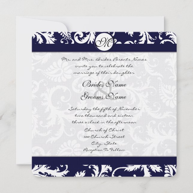 Wirbel von Marine Damask, die Einladung Hochzeitsf (Vorderseite)