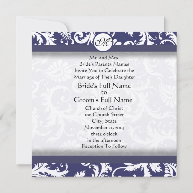 Wirbel von Marine Damask, die Einladung Hochzeitsf (Vorderseite)