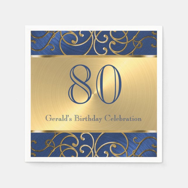 Wirbel von Navy Blue und Gold Filigree Serviette (Vorderseite)