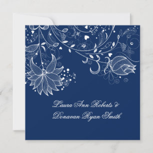 Wirbel von Navy Blue und White Floral Post Wedding Einladung