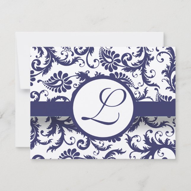 Wirbel von Navy Damask Hochzeitskarte Einladung (Vorderseite)