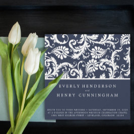 Wirbel von Navy Damask in neuen Größen Hochzeitsfe Einladung
