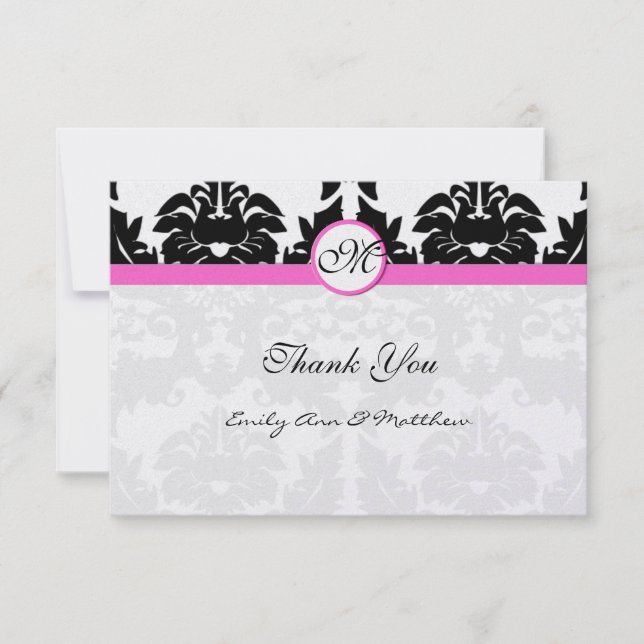 Wirbel von Pink und Black Damask Vielen Dank Dankeskarte (Vorderseite)