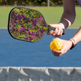 Wirbel von Rosa Grün Gelb auf Abstrakter Schwarzer Pickleball Schläger