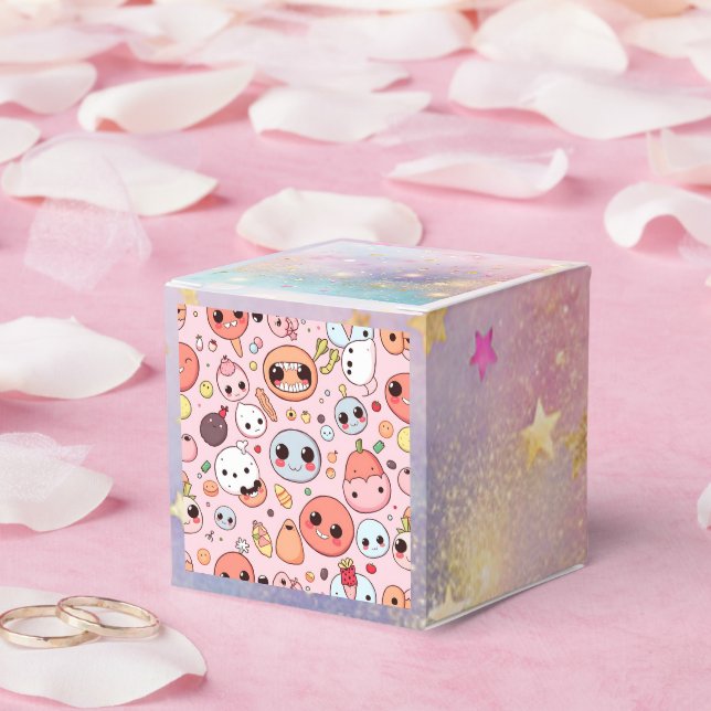 Wirbellose Feinschmecker sehen sich vor Geschenkschachtel (Hochzeit)