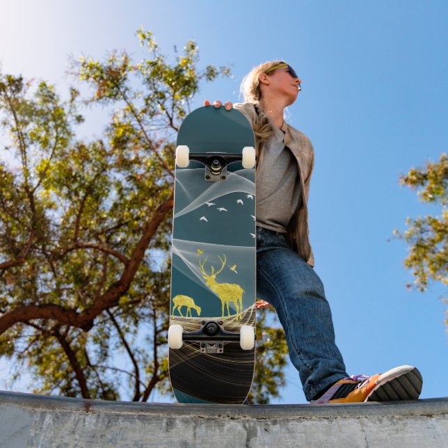 Wirbelnde abstrakte Hirsche Skateboard (Außenbereich 1)
