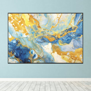 Wirbelnde Blaue und Goldene Marmor-Inspirierte Abs Leinwanddruck