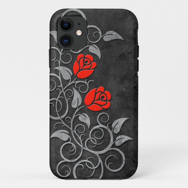 Wirbelnde dunkle Steinrote Rosen Case-Mate iPhone Hülle (Rückseite)