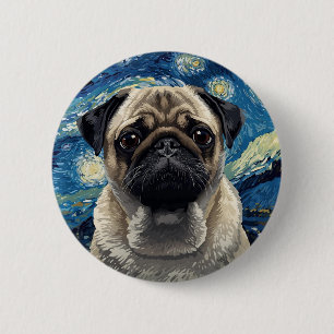 Wirbelnde Nacht-Himmel-Malerei Beige-Mops-Kunst Button