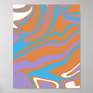 Wirbelnde Orange, Lila, Blau und weiße Fluid-Kunst Poster