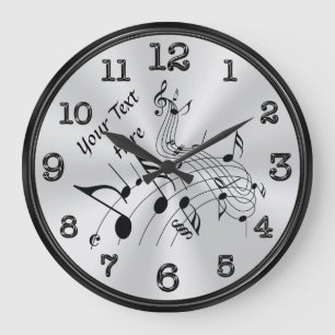 Wirbelnde personalisierte Musiknote-Uhr, IHR TEXT Große Wanduhr