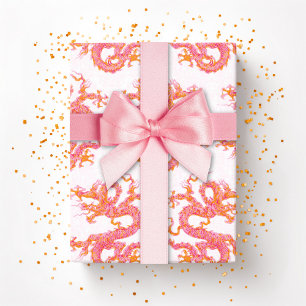 Wirbelnder Drache in Rosa und Orange Geschenkpapier