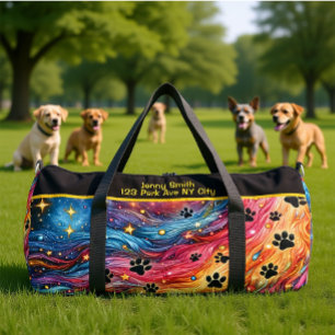 Wirbelnder Kosmischer Pfotenabdruck Monogramm Pers Duffle Bag