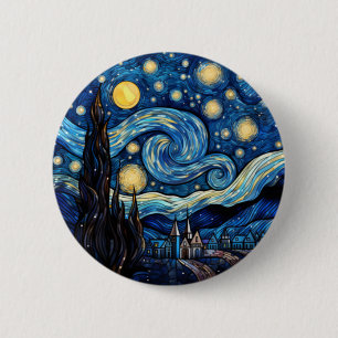 Wirbelnder Sternennacht-Inspirierter Kunstdruck Button
