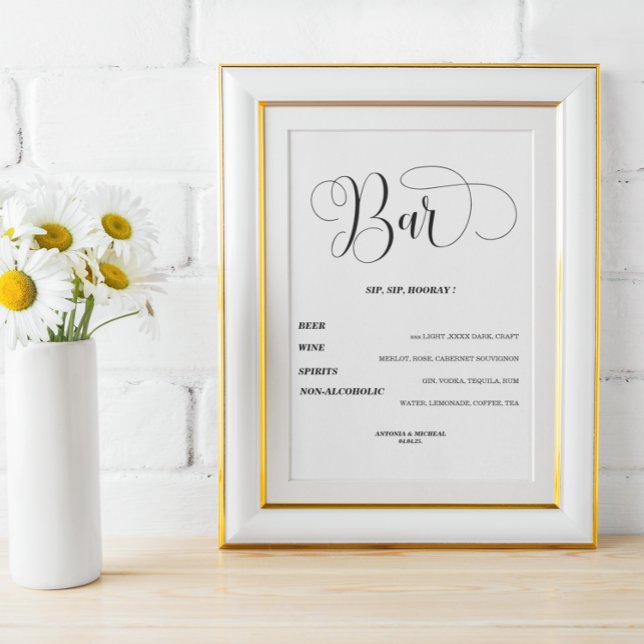 Wirbelndes Open-Bar-Menü Hochzeitsschild Poster (Von Creator hochgeladen)