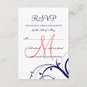 Wirbels-Marine-Blau-korallenrote rosa Hochzeit RSVP Karte