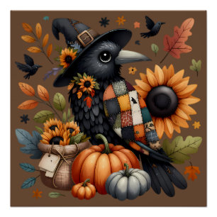 Wirbelsäule mit Pumpkins und Sonnenblumen Poster