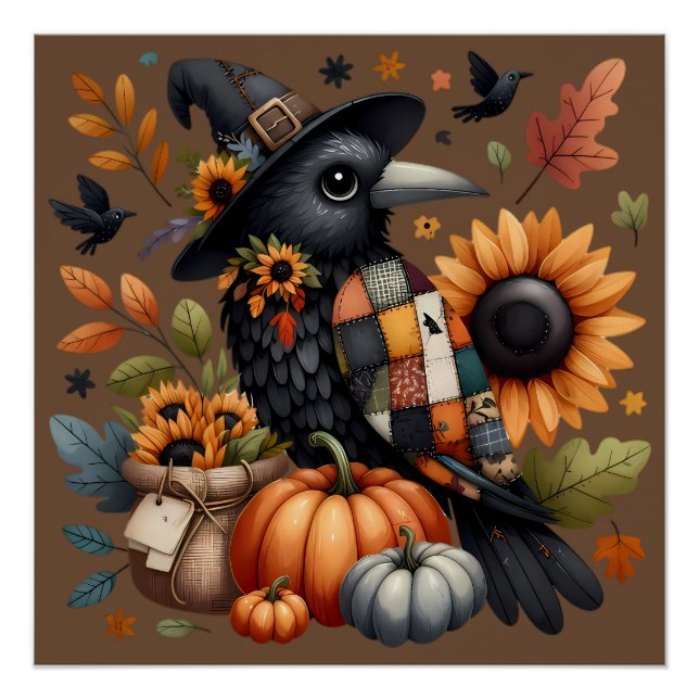 Wirbelsäule mit Pumpkins und Sonnenblumen Poster (Vorderseite)