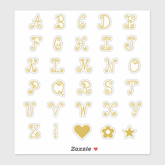 Wirble Alphabet-Schriftart-Anfangsbuchstaben Aufkleber (Blatt)