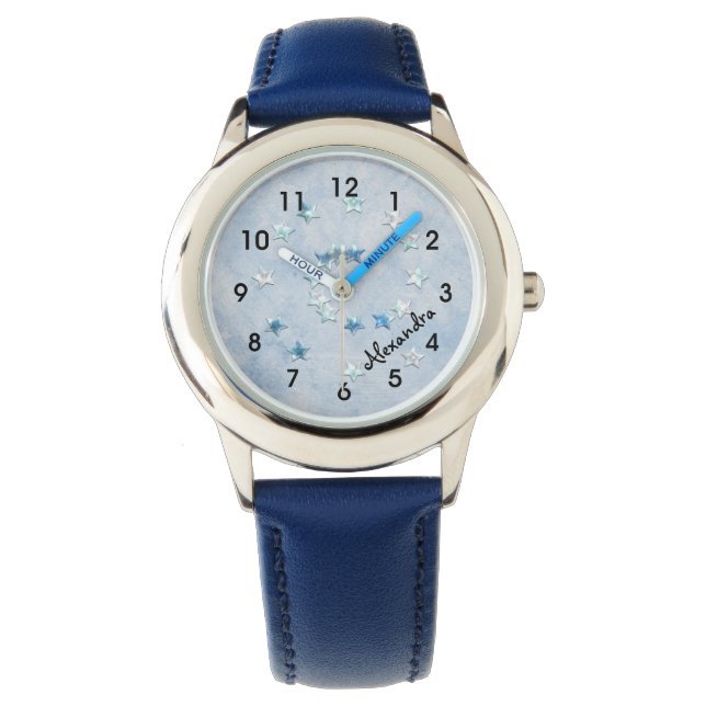 Wirble blaue Sterne Girl's Watch Armbanduhr (Vorderseite)