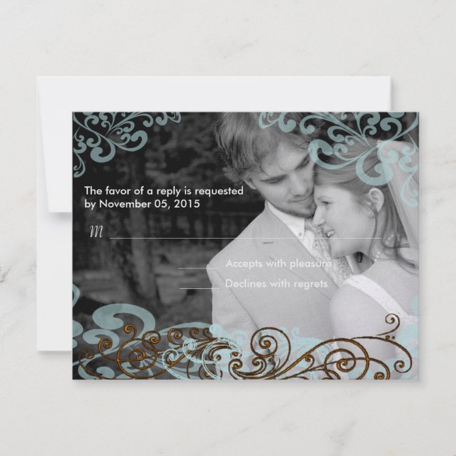 Wirble Blue Brown Ihrer Foto Wedding Reponse Card RSVP Karte (Vorderseite)