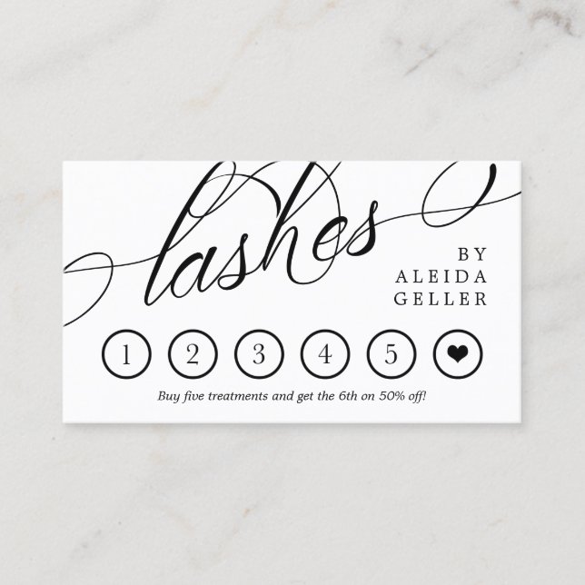 Wirble Calligraphy Lashes Loyalitätskarte Visitenkarte (Vorderseite)