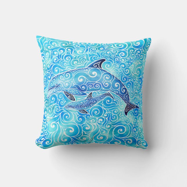 Wirble Dolphin-Familie Kissen (Vorderseite)