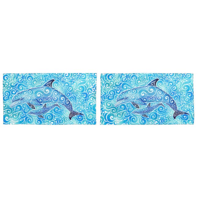 Wirble Dolphin-Familie Kissenbezug (Vorderseite-Set)