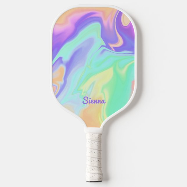 Wirble Gefärbte Krawatte Pastel Groovy Mit Monogra Pickleball Schläger (Vorderseite)