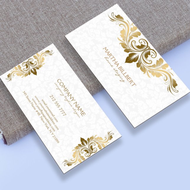 Wirble goldfarbene Spitze, weiße Damasken Visitenkarte (Von Creator hochgeladen)