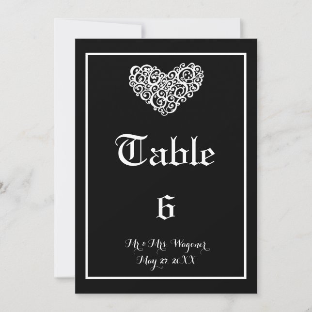 Wirble Herzhochzeit - Tischnummer (Vorderseite)