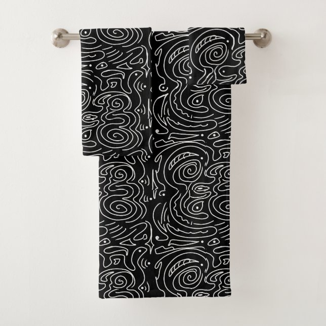 Wirble schwarze Linien Badhandtuch Set (Insitu)