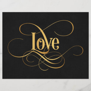 Wirble Script-Kalligrafie-Liebe Gold auf Schwarz Flyer