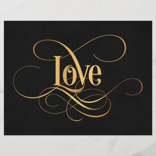 Wirble Script-Kalligrafie-Liebe Gold auf Schwarz Flyer (Vorne)