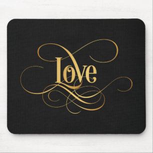 Wirble Skriptkalligrafie Liebe Gold auf Schwarz Mousepad