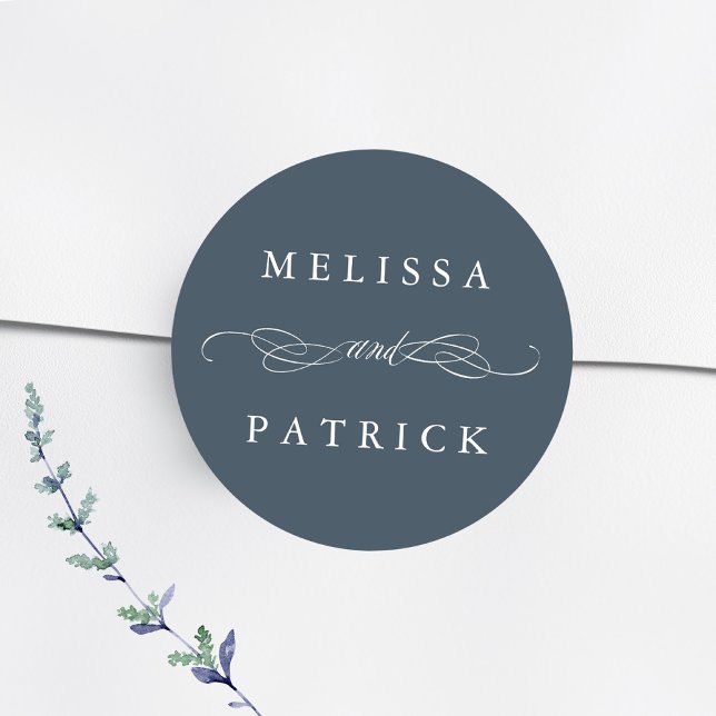 Wirble und Script-Wedding Black & White Runder Aufkleber (Von Creator hochgeladen)