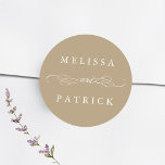 Wirble und Script Wedding Tan Runder Aufkleber<br><div class="desc">Für eine weiter gehende Anpassung dieses Designs klicken Sie bitte auf den BUTTON BLAU DESIGN TOOL oben!</div>