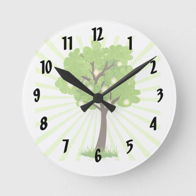 Wirbler Baum mit Strahlen hinter der Erdgestaltung Runde Wanduhr (Vorderseite)