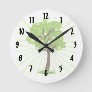 Wirbler Baum mit Strahlen hinter Erde design.png Runde Wanduhr